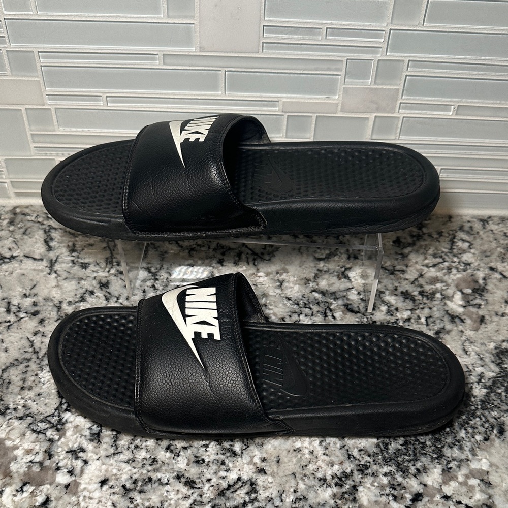 Nike Benassi Black and White Slide Sandals - 11